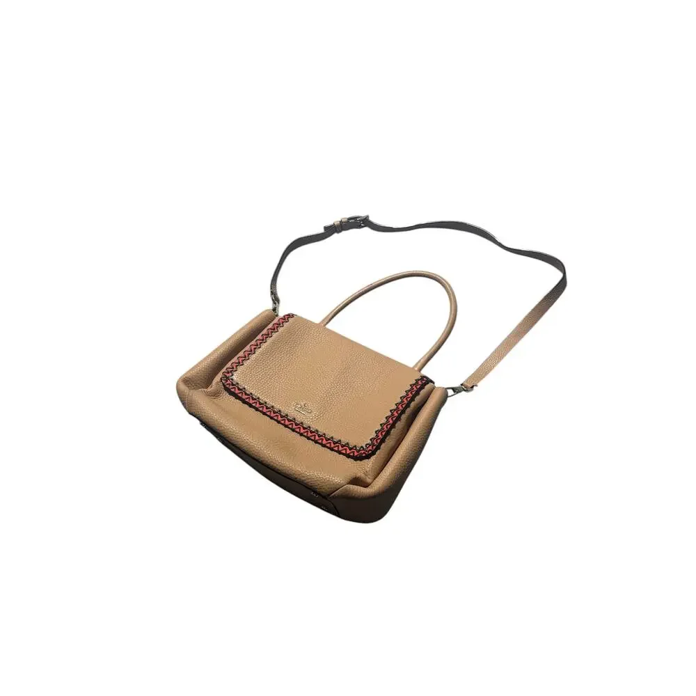 Kate Spade Shoulder Bag Womens Beige Leather Sheffield Street Coralie Woven Trim